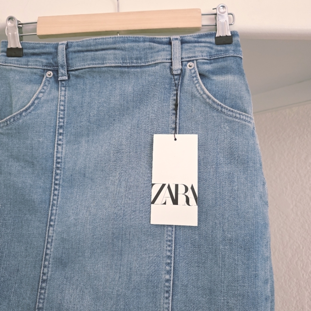 Zara Blue Denim Straight Midi Skirt - Picture 13 of 13